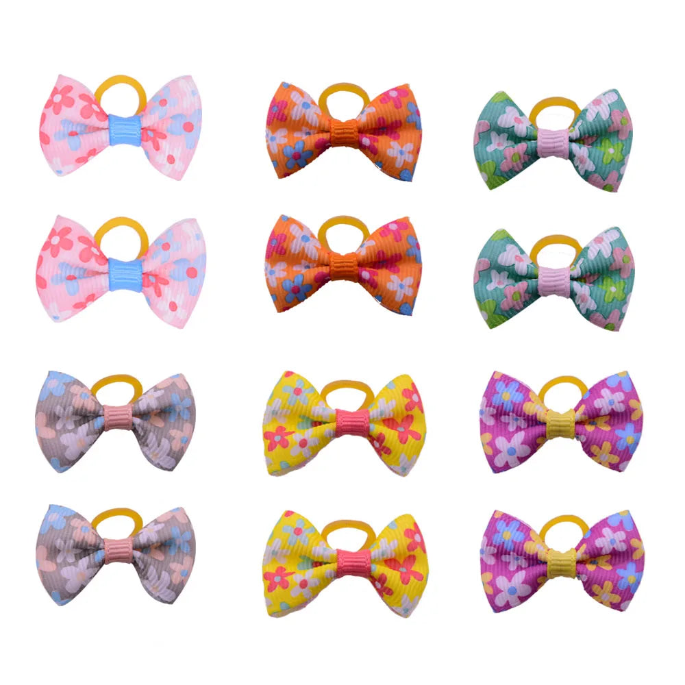 20 Pcs Dog Bows Pet Dog Grooming Accessories Products Handmade Christmas Small Dog Hair Bows Rubber Band Cat Hair Clips Boutique