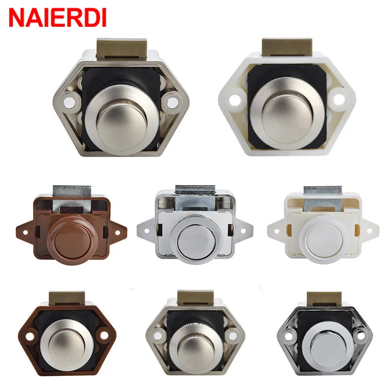 10PCS NAIERDI Camper Car Push Lock 20mm/26mm RV Caravan Boat Motor Home Cabinet Drawer Latch Button Locks For Furniture Hardware