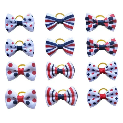 20 Pcs Dog Bows Pet Dog Grooming Accessories Products Handmade Christmas Small Dog Hair Bows Rubber Band Cat Hair Clips Boutique