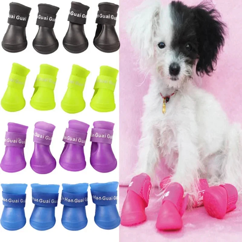 4pcs/lot S/M/L Pet Dog Rain Shoes for Dogs Booties Rubber Portable Anti Slip Waterproof Pet Dog Cat Rain Shoes