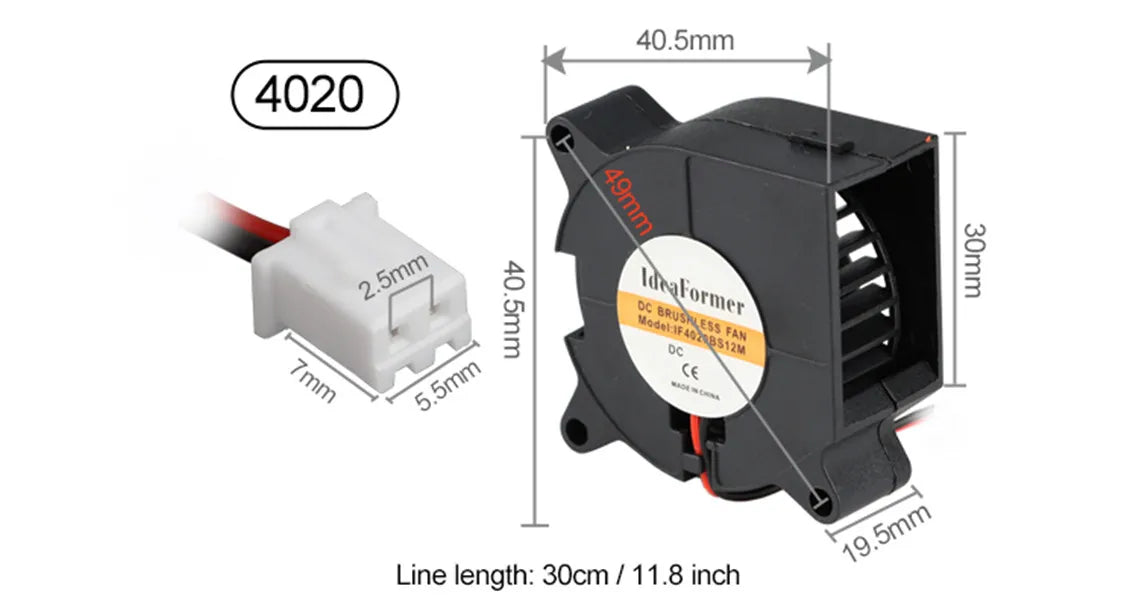 1 Pcs 4020/5015 Blower Turbo Cooling Fan  Brushless  DC 12V&24V 3D Printer With 2Pin Dupont Wire Cooler 30cm Wire for J-head