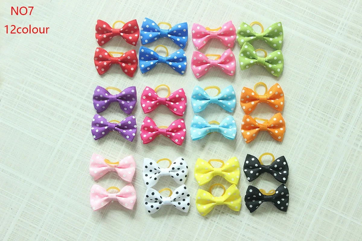 20 Pcs Dog Bows Pet Dog Grooming Accessories Products Handmade Christmas Small Dog Hair Bows Rubber Band Cat Hair Clips Boutique