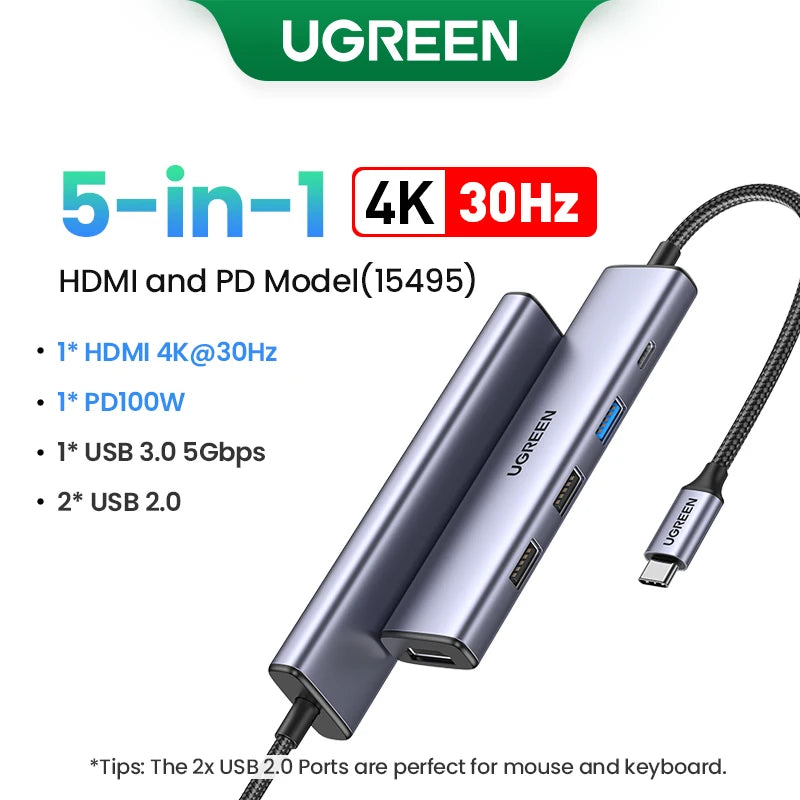 UGREEN Hub USB-C com Dual HDMI 8K/4K – Adaptador 10 em 1 com RJ45, USB 3.0, PD 100W, Dock para MacBook Pro, Air, Notebook – HUB USB