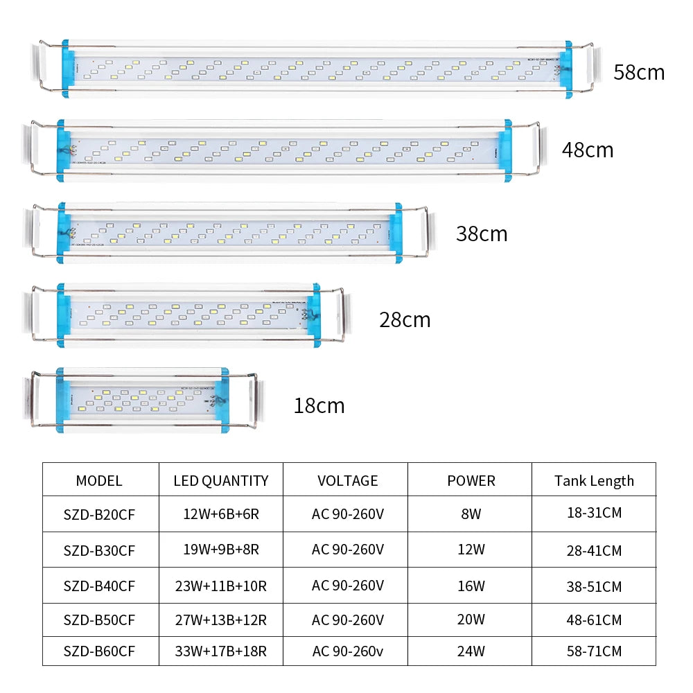 18-75CM Super Slim LEDs Aquarium Lighting Aquatic Plant Light Extensible Waterproof Clip on Lamp For Fish Tank 90-260V