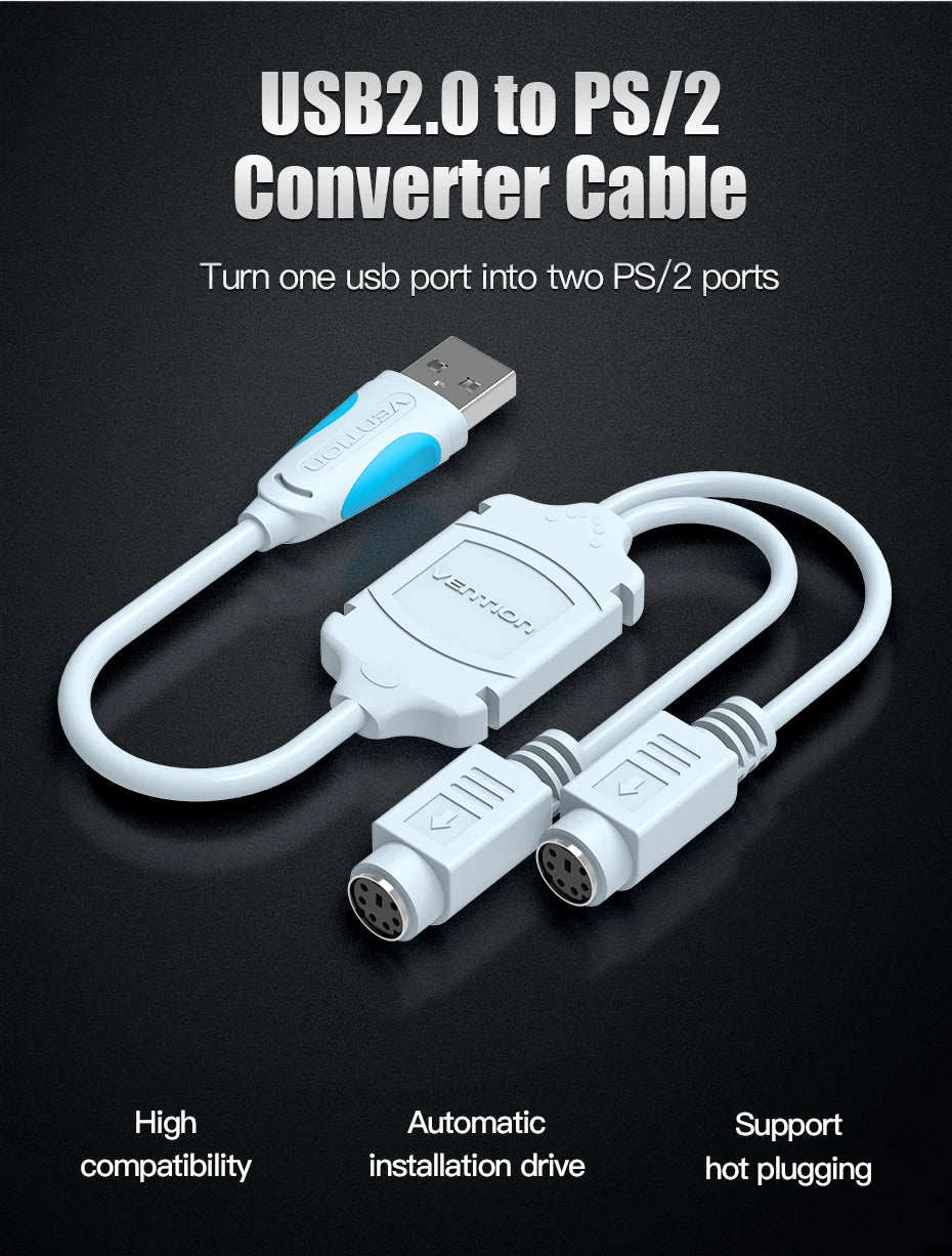 Vention USB to PS2 Converter Cable USB Male to PS/2 Female Adapter USB Extension Cable For Keyboard Mouse Scanner PS2 USB Cable