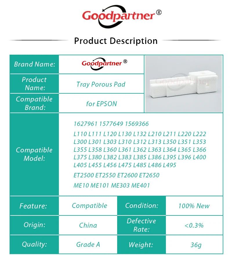 1X Waste Ink Tank Sponge for Epson L355 L210 L120 L365 L110 L111 L130 L132 L211 L220 L222 L300 L301 L360 L362 L363 L366 L455