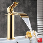 Basin Faucet Gold and white Waterfall Faucet Brass Bathroom Faucet Bathroom Basin Faucet Mixer Tap Hot and Cold Sink faucet