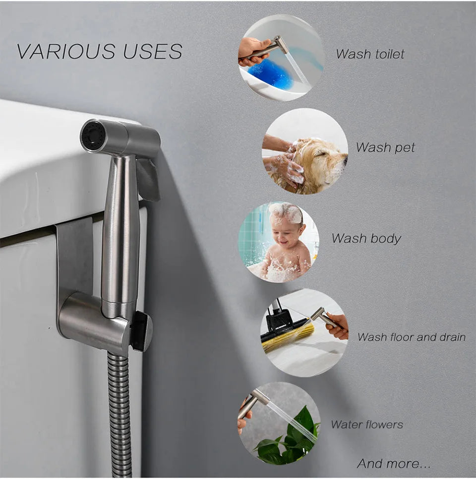 Handheld bidet sprayer set for toilet Stainless Steel Hand Bidet faucet for Bathroom hand sprayer shower head self cleaning