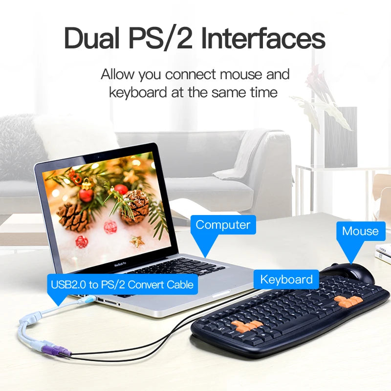 Vention USB to PS2 Converter Cable USB Male to PS/2 Female Adapter USB Extension Cable For Keyboard Mouse Scanner PS2 USB Cable