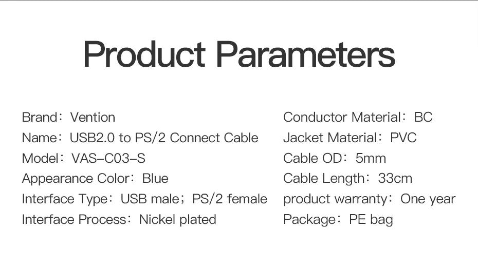 Vention USB to PS2 Converter Cable USB Male to PS/2 Female Adapter USB Extension Cable For Keyboard Mouse Scanner PS2 USB Cable