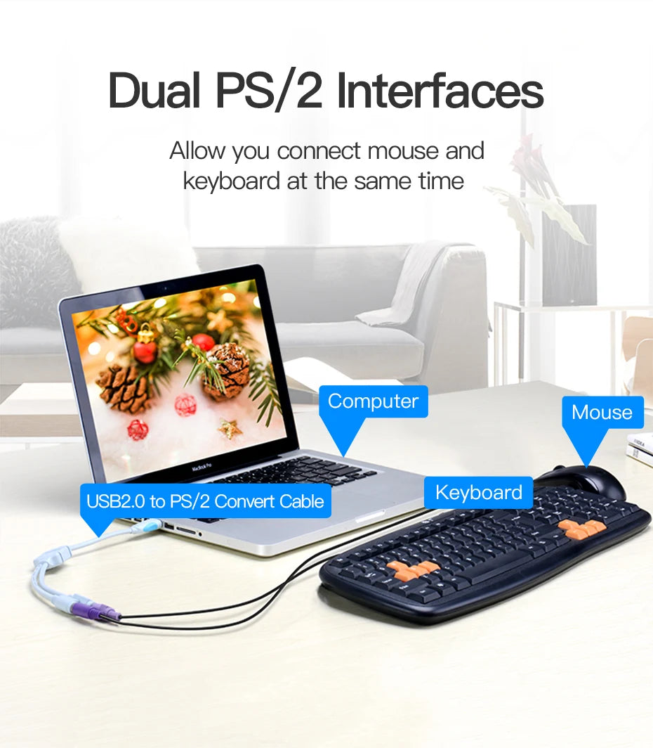 Vention USB to PS2 Converter Cable USB Male to PS/2 Female Adapter USB Extension Cable For Keyboard Mouse Scanner PS2 USB Cable