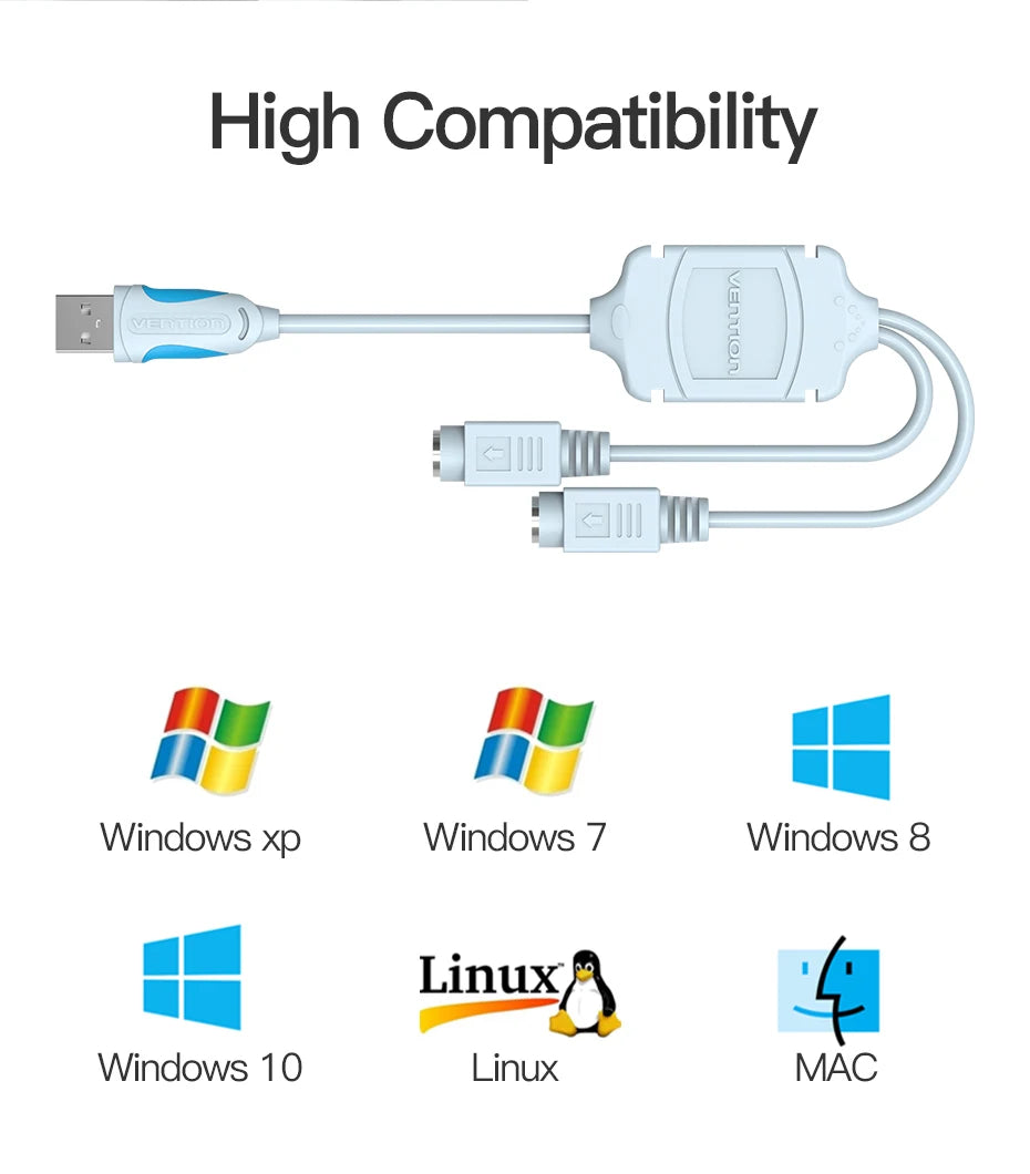 Vention USB to PS2 Converter Cable USB Male to PS/2 Female Adapter USB Extension Cable For Keyboard Mouse Scanner PS2 USB Cable