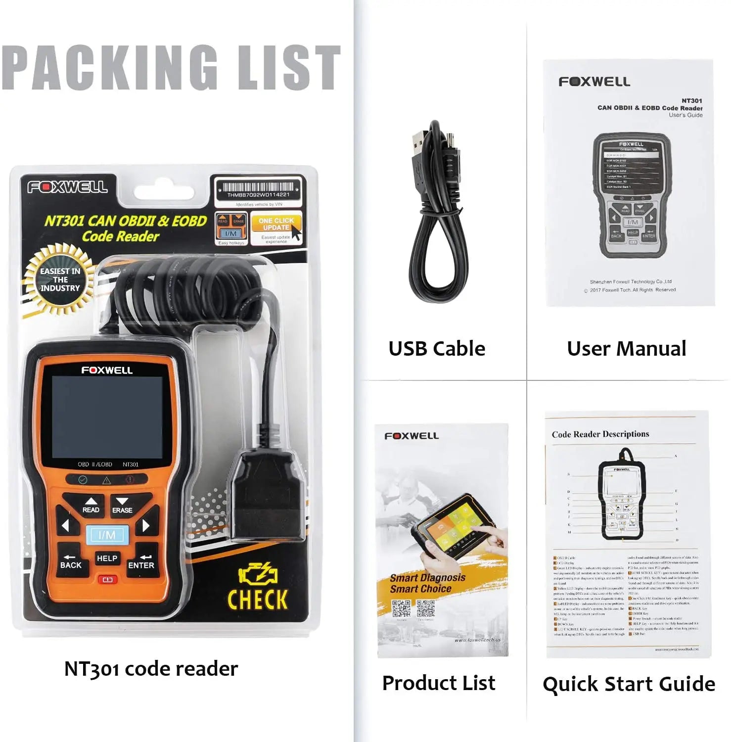 FOXWELL NT301 OBD2 Scanner Check Engine Code Reader Professional ODB2 OBD2 Automotive Scanner Car Diagnostic Tools PK ELM327