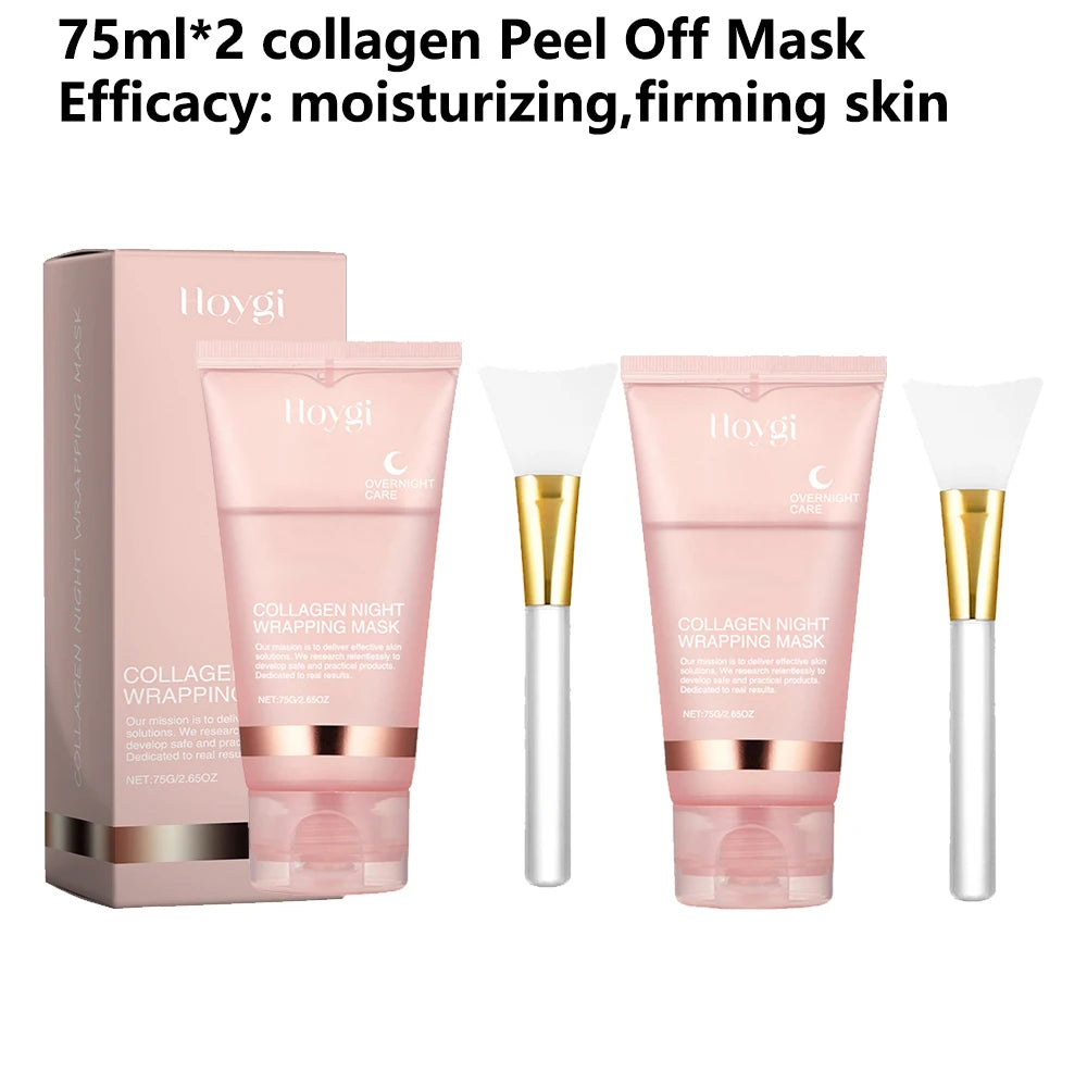 Collagen Peel Off Facial Mask + Kojic Acid Turmeric Overnight Wrapping Mask Anti Aging Nourishes Glowing Skin Peel Off Face Mask