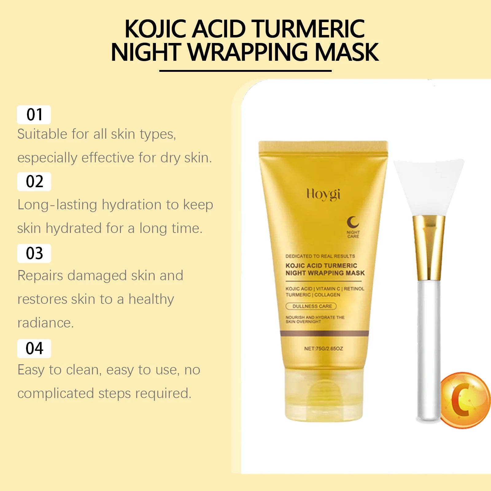 Collagen Peel Off Facial Mask + Kojic Acid Turmeric Overnight Wrapping Mask Anti Aging Nourishes Glowing Skin Peel Off Face Mask