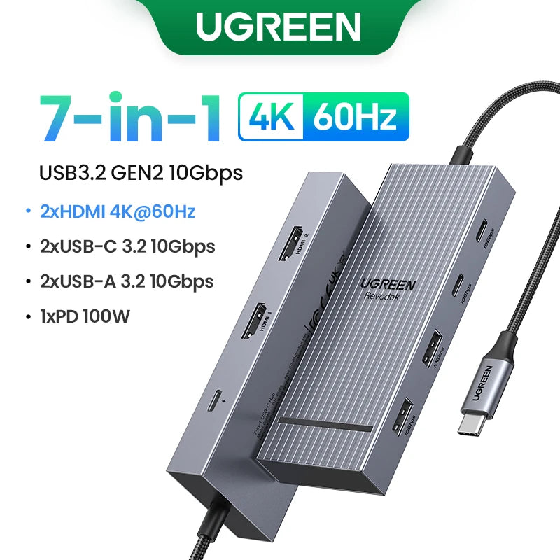 UGREEN Hub USB-C com Dual HDMI 8K/4K – Adaptador 10 em 1 com RJ45, USB 3.0, PD 100W, Dock para MacBook Pro, Air, Notebook – HUB USB