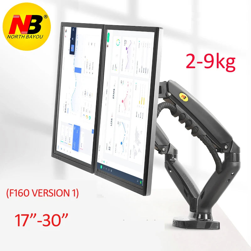 NB NEW F160 gas spring 17"-27"30" Dual Monitor Holder Arm desktop 360 rotate computer holder 2-9KG Monitor bracket USB3.0 port