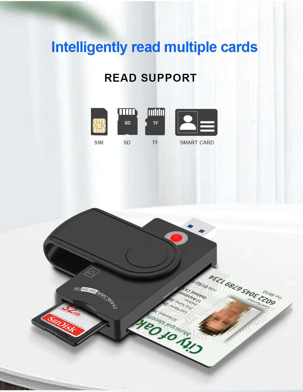 Rocketek USB 2.0 Smart Card Reader micro SD/TF memory ID Bank EMV electronic DNIE dni citizen sim cloner connector adapter