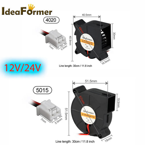 1 Pcs 4020/5015 Blower Turbo Cooling Fan  Brushless  DC 12V&24V 3D Printer With 2Pin Dupont Wire Cooler 30cm Wire for J-head