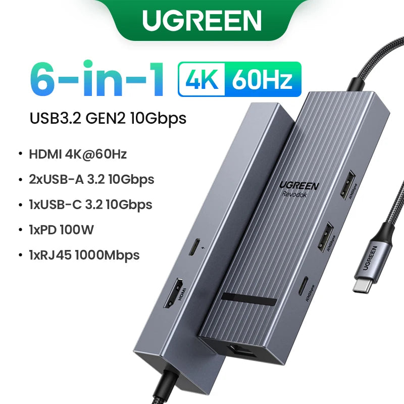 UGREEN Hub USB-C com Dual HDMI 8K/4K – Adaptador 10 em 1 com RJ45, USB 3.0, PD 100W, Dock para MacBook Pro, Air, Notebook – HUB USB