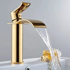 Basin Faucet Gold and white Waterfall Faucet Brass Bathroom Faucet Bathroom Basin Faucet Mixer Tap Hot and Cold Sink faucet