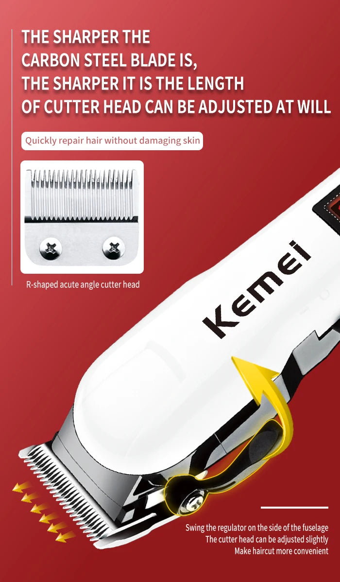 Máquina de Cortar Cabelo Kemei Profissional – Bivolt, Bateria 300 Min, Lâmina Inoxidável, Uso Seco e Molhado