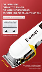 Máquina de Cortar Cabelo Kemei Profissional – Bivolt, Bateria 300 Min, Lâmina Inoxidável, Uso Seco e Molhado
