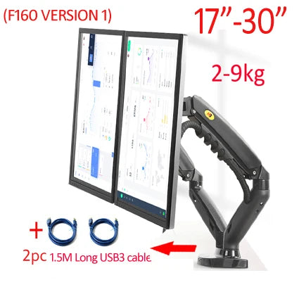 NB NEW F160 gas spring 17"-27"30" Dual Monitor Holder Arm desktop 360 rotate computer holder 2-9KG Monitor bracket USB3.0 port