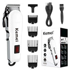 Máquina de Cortar Cabelo Kemei Profissional – Bivolt, Bateria 300 Min, Lâmina Inoxidável, Uso Seco e Molhado