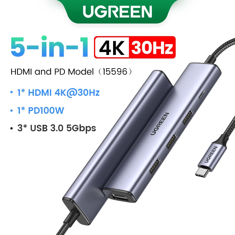 UGREEN Hub USB-C com Dual HDMI 8K/4K – Adaptador 10 em 1 com RJ45, USB 3.0, PD 100W, Dock para MacBook Pro, Air, Notebook – HUB USB