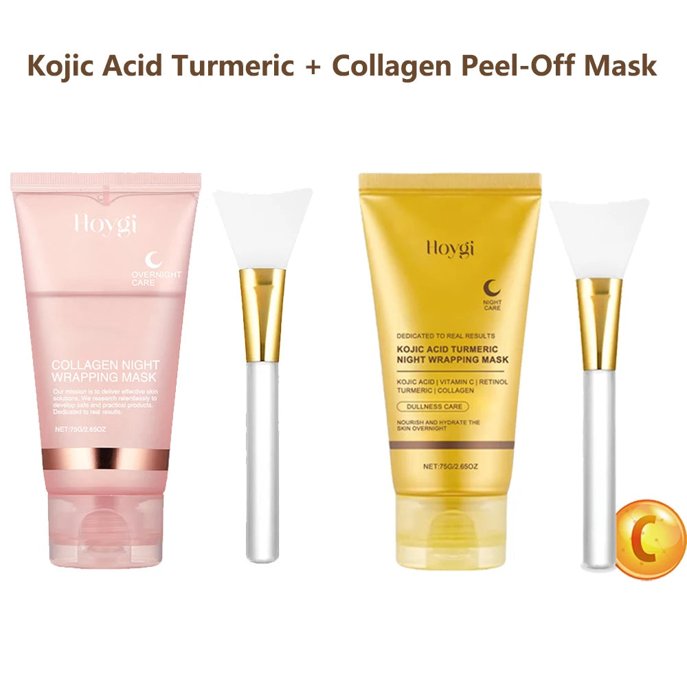 Collagen Peel Off Facial Mask + Kojic Acid Turmeric Overnight Wrapping Mask Anti Aging Nourishes Glowing Skin Peel Off Face Mask