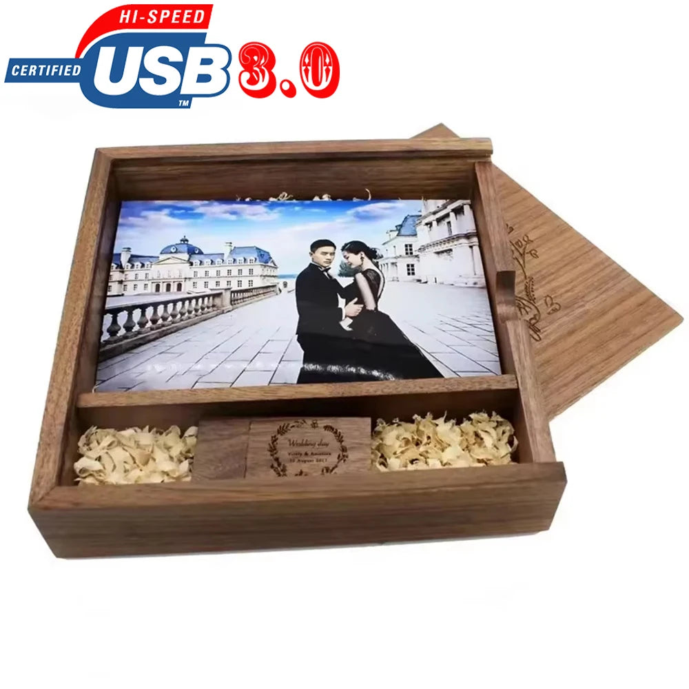 Wood Album Style High Speed USB 3.0 4GB 8GB 16GB Fashion Gift 32GB 64GB USB+BOX Wedding Photography Free Custom LOGO