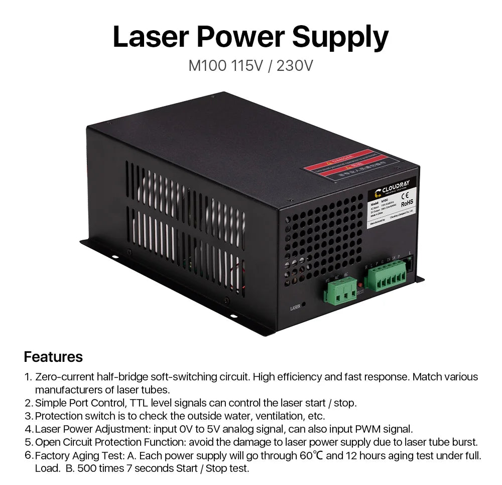 Cloudray 80-100W CO2 Laser Power Supply for CO2 Laser Engraving Cutting Machine M100W category