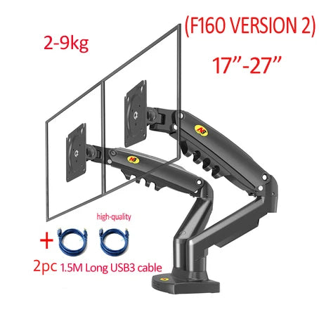 NB NEW F160 gas spring 17"-27"30" Dual Monitor Holder Arm desktop 360 rotate computer holder 2-9KG Monitor bracket USB3.0 port