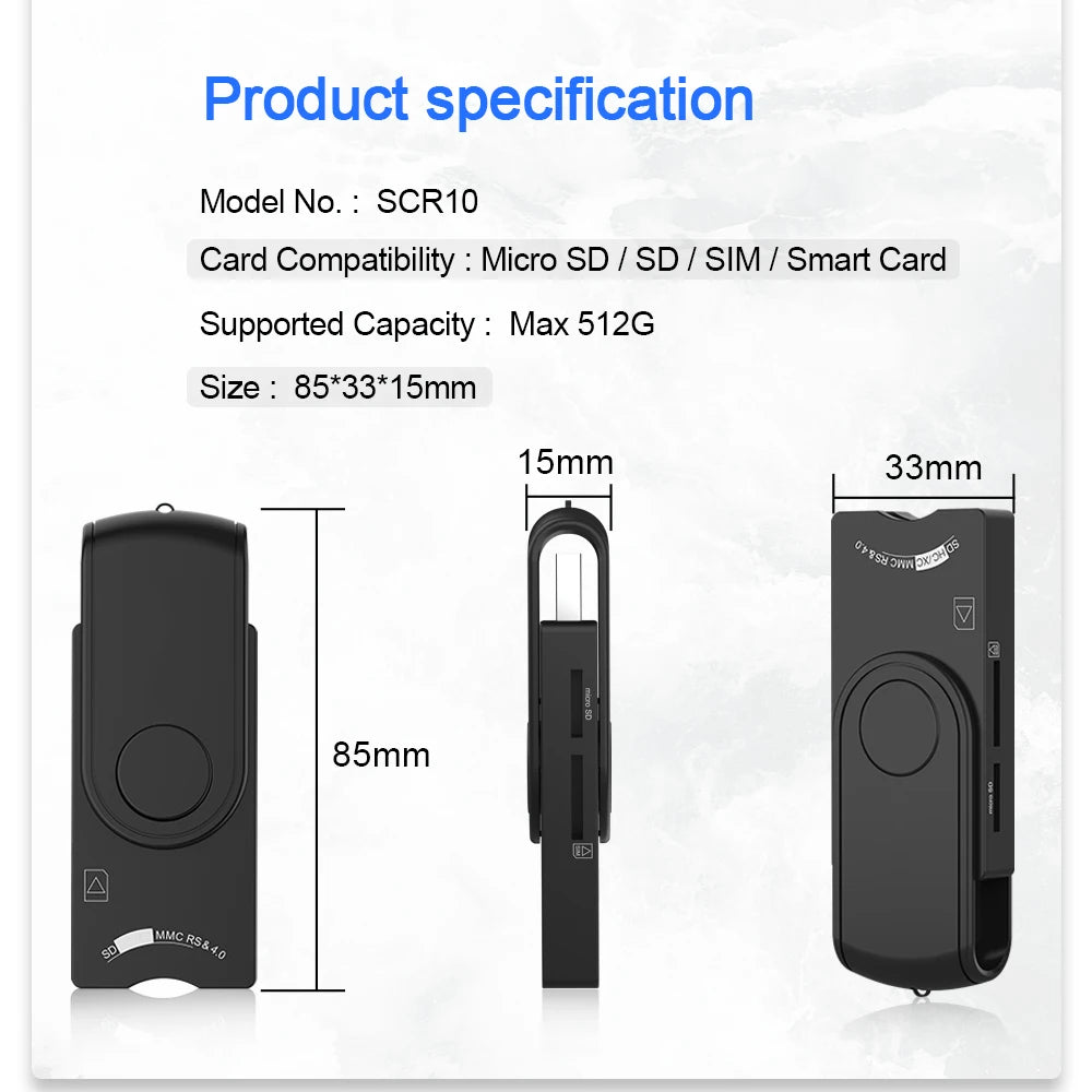 Rocketek USB 2.0 Smart Card Reader micro SD/TF memory ID Bank EMV electronic DNIE dni citizen sim cloner connector adapter