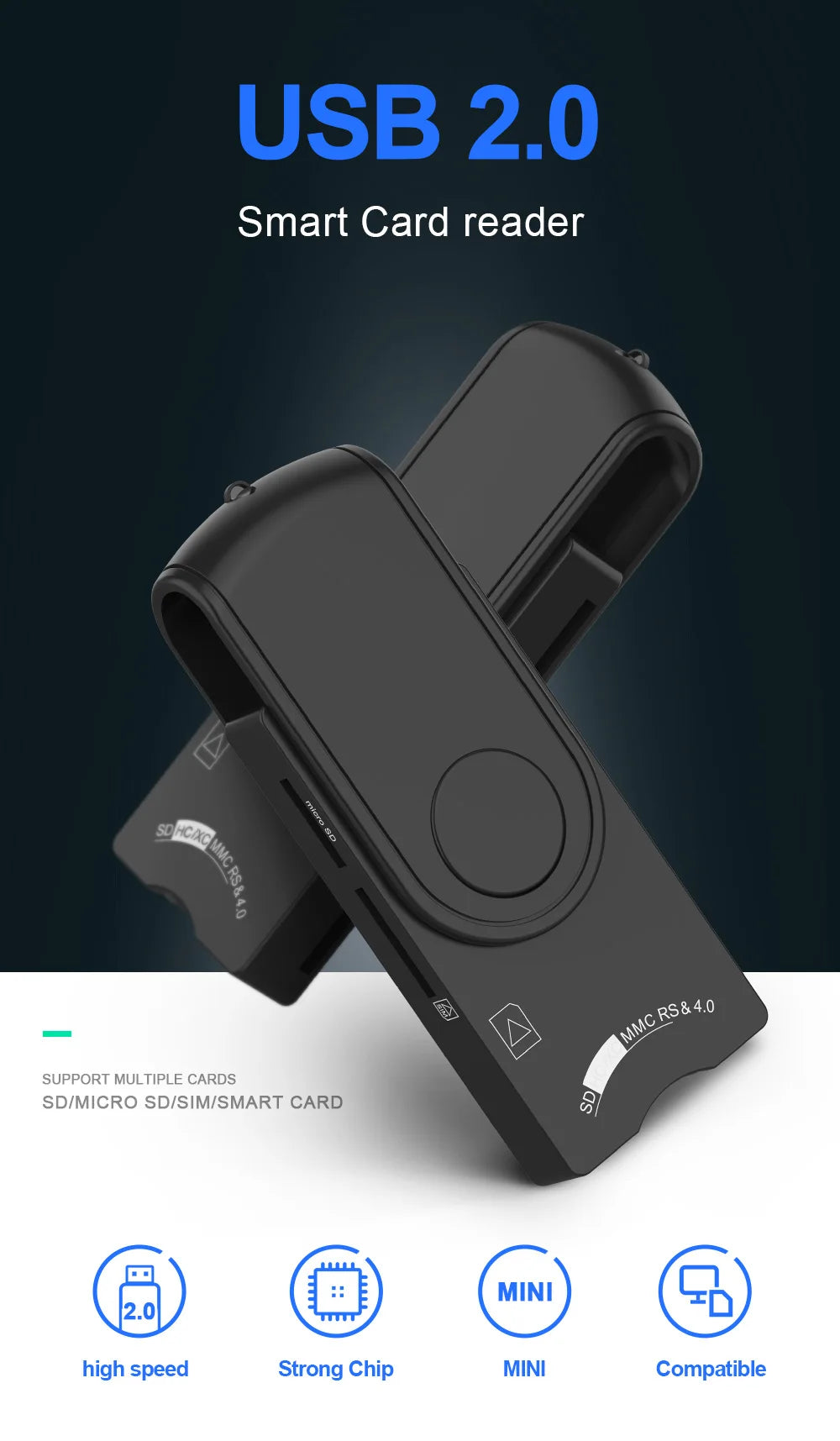 Rocketek USB 2.0 Smart Card Reader micro SD/TF memory ID Bank EMV electronic DNIE dni citizen sim cloner connector adapter