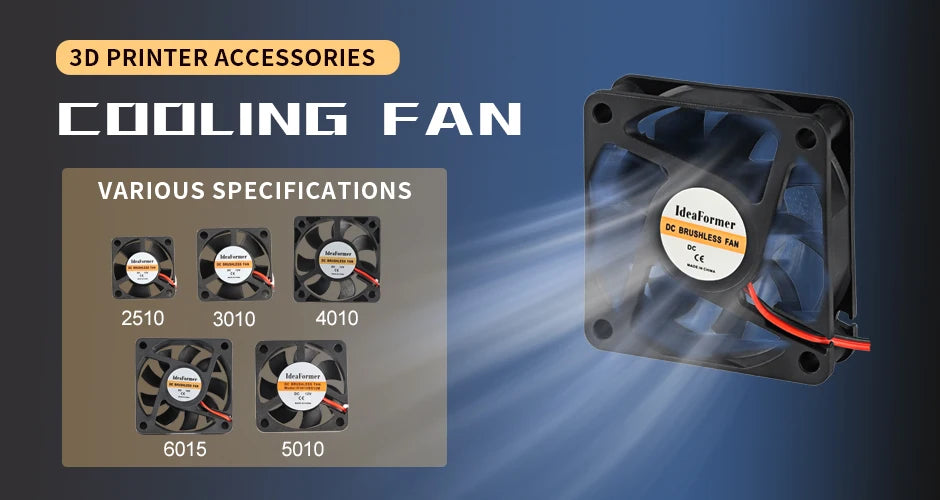 3D Printer Accessories Cooling Fan 5/12/24V 6015/5010/4010/3010/2510mm Fan Cooler Cooling Turbo Brushless Fans With 2Pin XH2.54