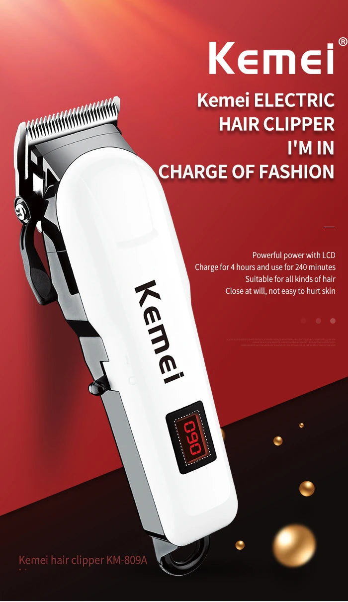 Máquina de Cortar Cabelo Kemei Profissional – Bivolt, Bateria 300 Min, Lâmina Inoxidável, Uso Seco e Molhado