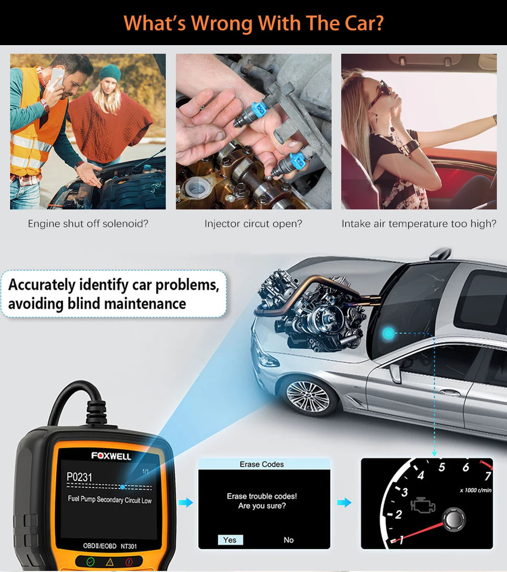 FOXWELL NT301 OBD2 Scanner Check Engine Code Reader Professional ODB2 OBD2 Automotive Scanner Car Diagnostic Tools PK ELM327