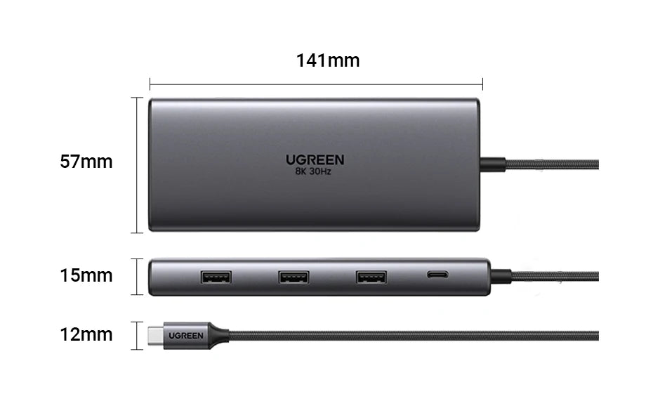 UGREEN Hub USB-C com Dual HDMI 8K/4K – Adaptador 10 em 1 com RJ45, USB 3.0, PD 100W, Dock para MacBook Pro, Air, Notebook – HUB USB