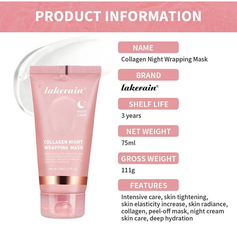 75ml Collagen Peel-off Mask, Night Wrapping Facial Mud Firming Mask Daily Face Skincare Deep Cleaning Skin-peeling Off Covers