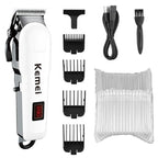 Máquina de Cortar Cabelo Kemei Profissional – Bivolt, Bateria 300 Min, Lâmina Inoxidável, Uso Seco e Molhado