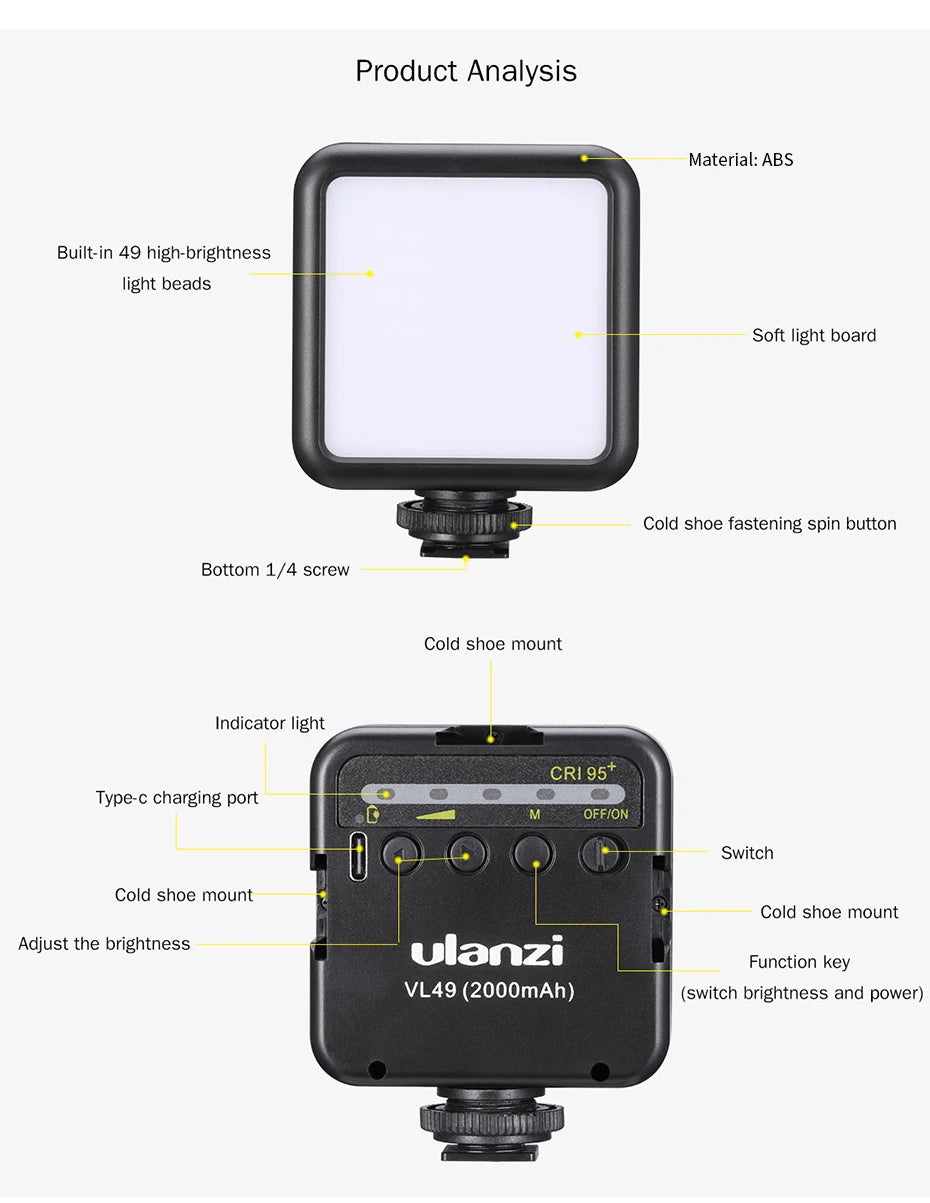 Ulanzi Vijim VL81 Mini LED Video Light On Camera Photo Studio Lighting Soft Diffuser Tiktok Youtube Livestream Vlog Light