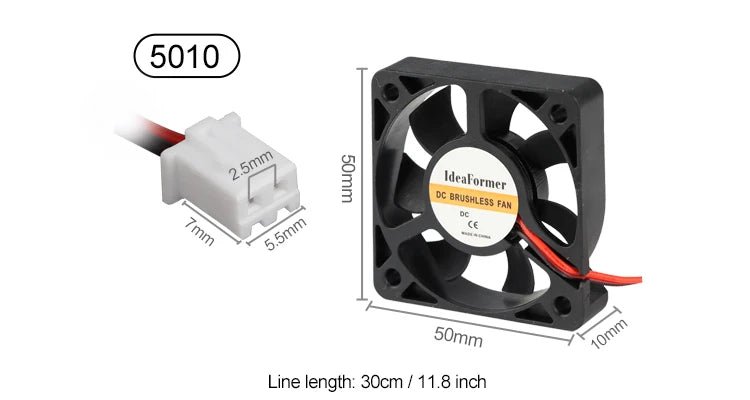 3D Printer Accessories Cooling Fan 5/12/24V 6015/5010/4010/3010/2510mm Fan Cooler Cooling Turbo Brushless Fans With 2Pin XH2.54