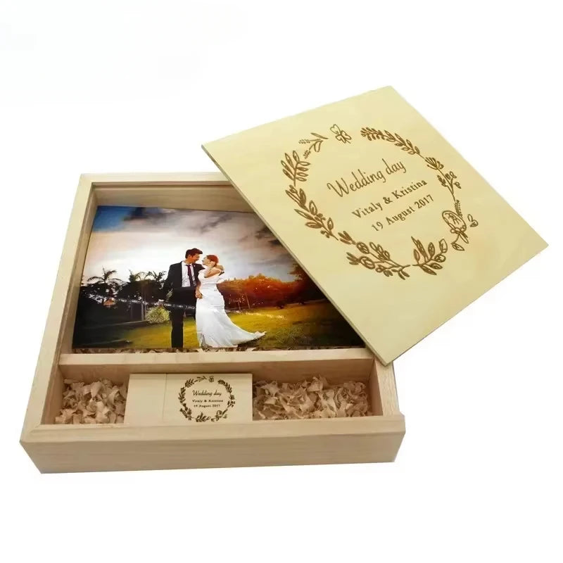 Wood Album Style High Speed USB 3.0 4GB 8GB 16GB Fashion Gift 32GB 64GB USB+BOX Wedding Photography Free Custom LOGO