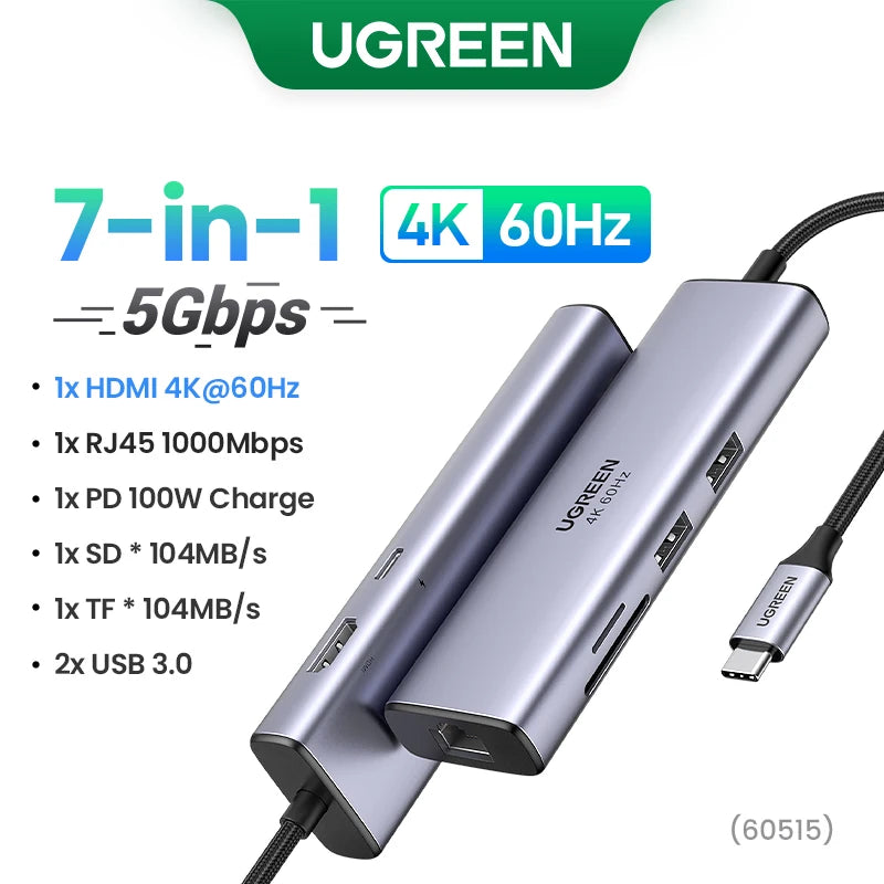 UGREEN Hub USB-C com Dual HDMI 8K/4K – Adaptador 10 em 1 com RJ45, USB 3.0, PD 100W, Dock para MacBook Pro, Air, Notebook – HUB USB